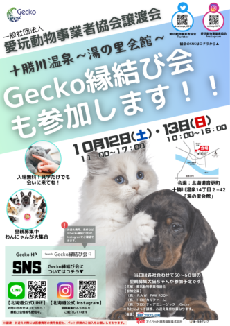 一般社団法人　愛玩動物事業者協会の譲渡会　10月12日(土)・13日(日)　　